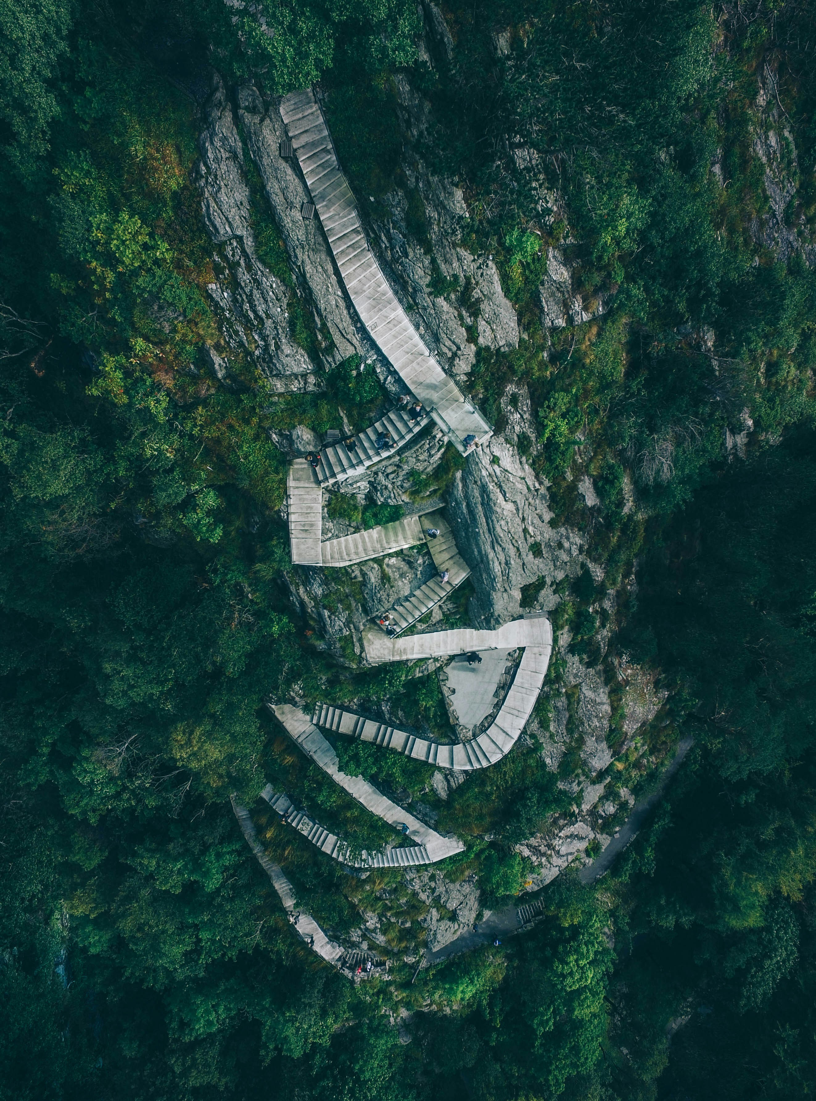 Aerial view of a mountain staircase